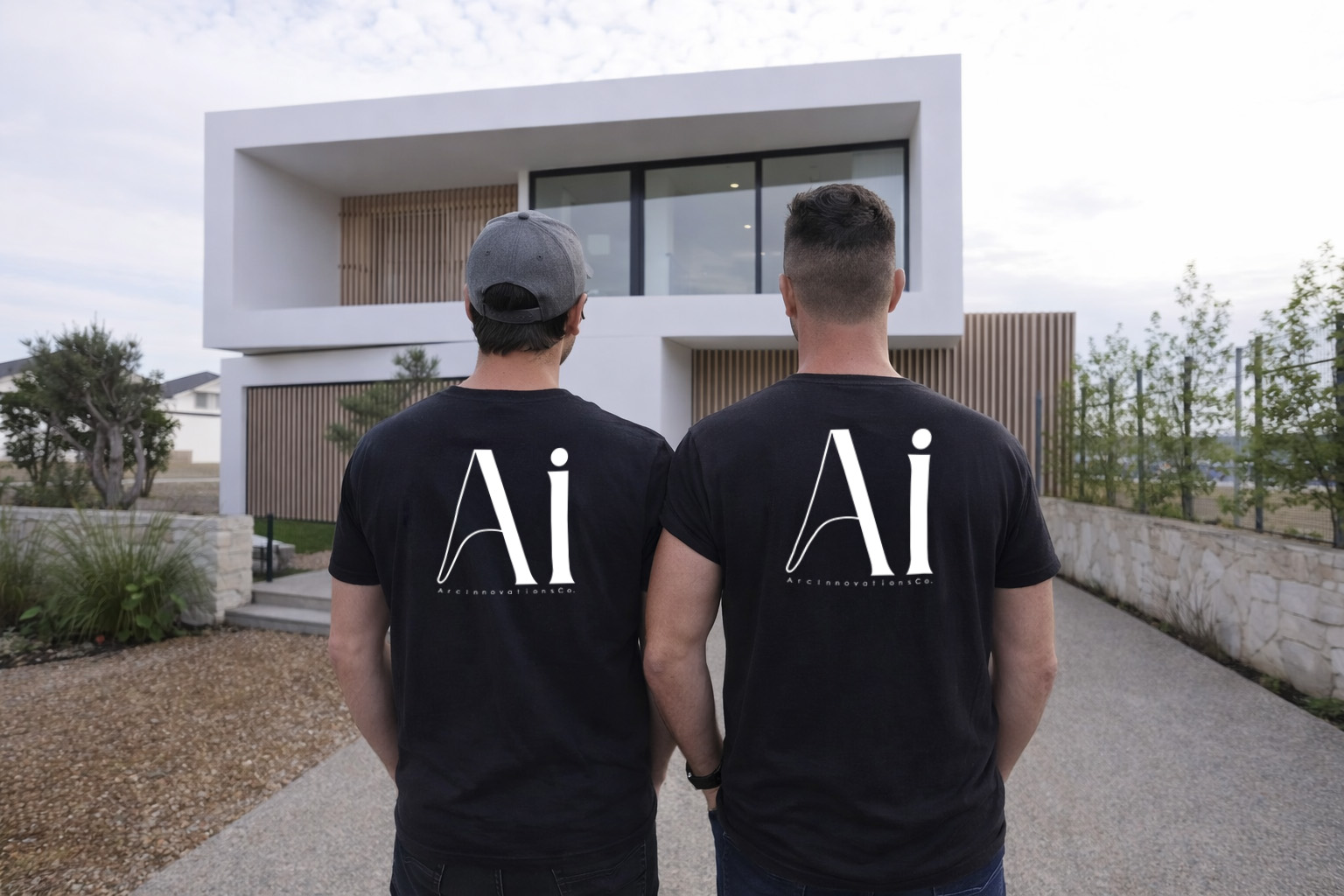 Arc Innovations Team in front of a modern coastal feature home