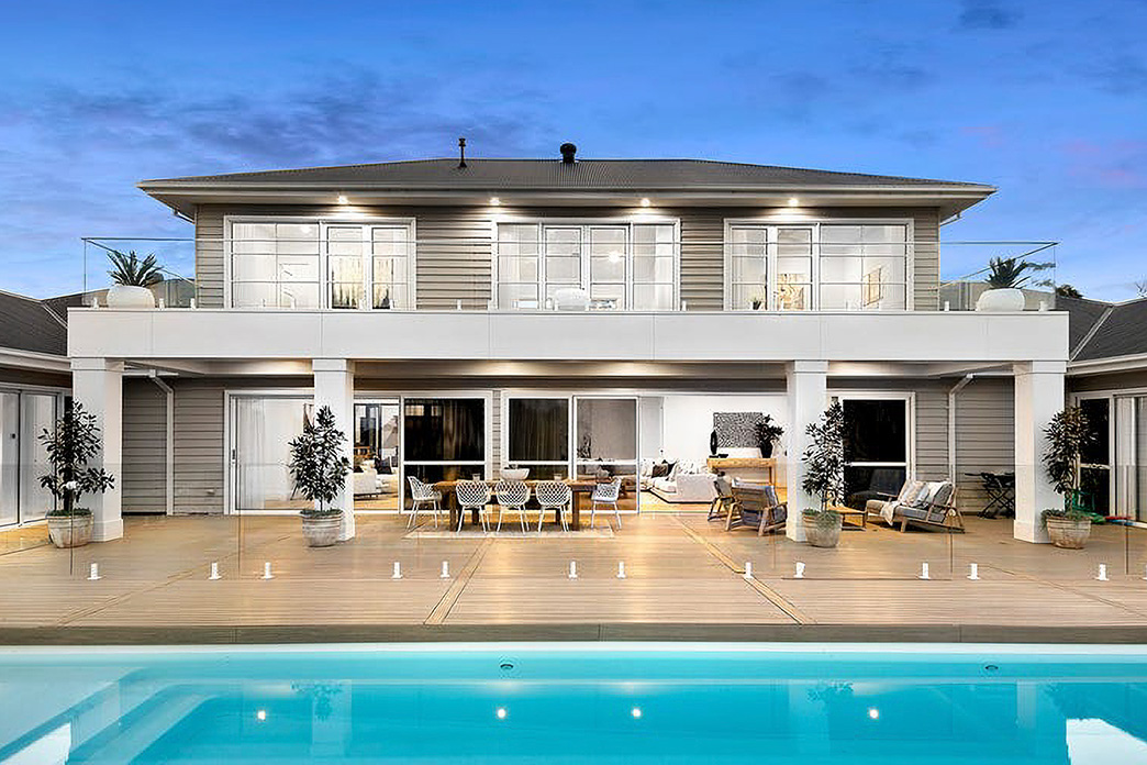 Hamptons style house, rear outdoor entertaining area and pool