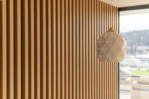 Aluminium batten wall panelling with feature pendant
